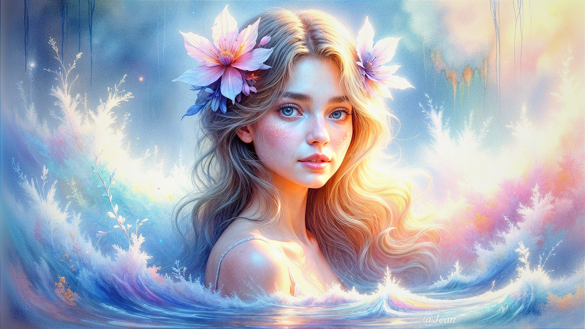 Serene Portrait of a Young Woman with Flowers