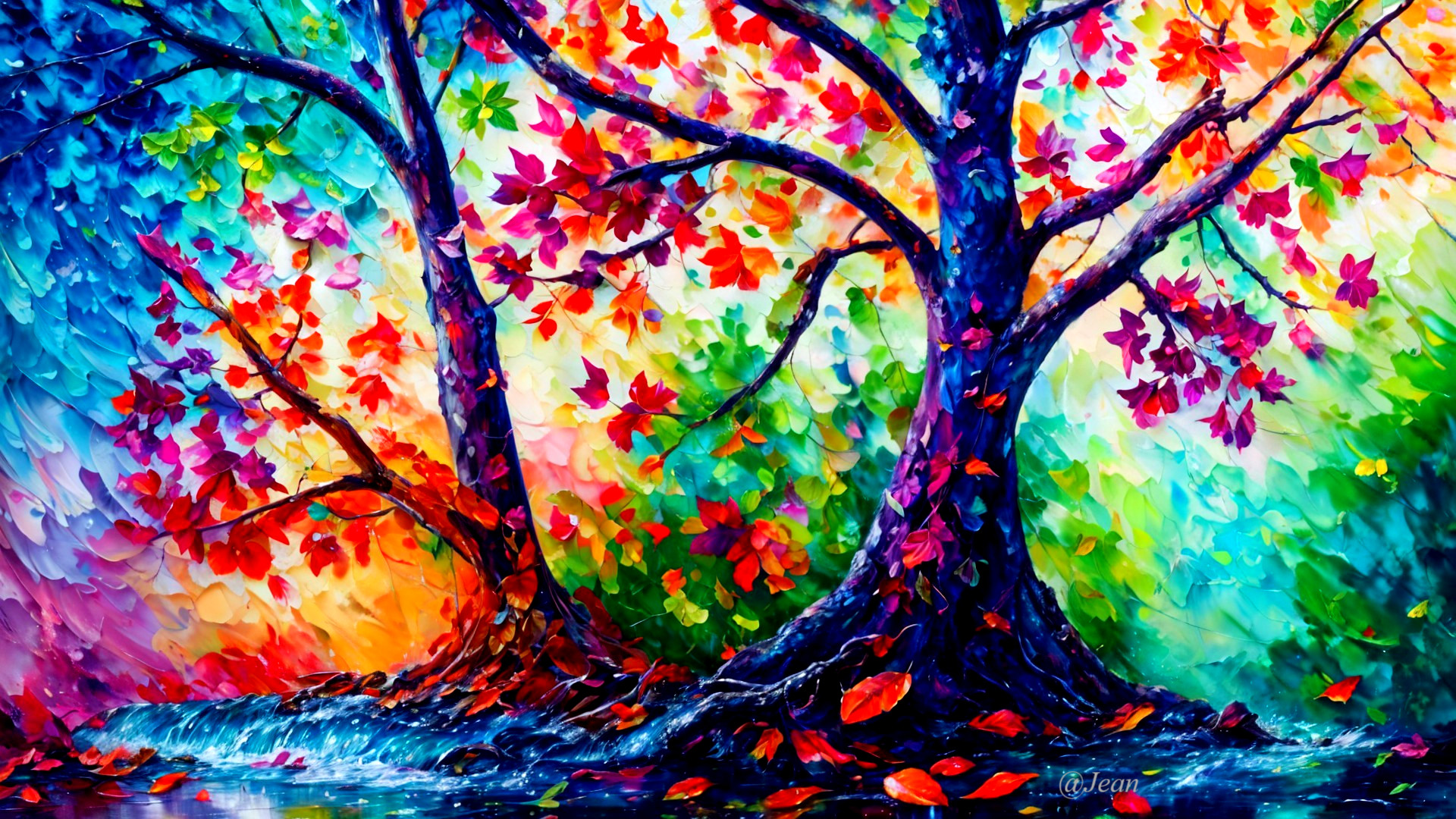 Abstract Autumn Landscape with Colorful Trees