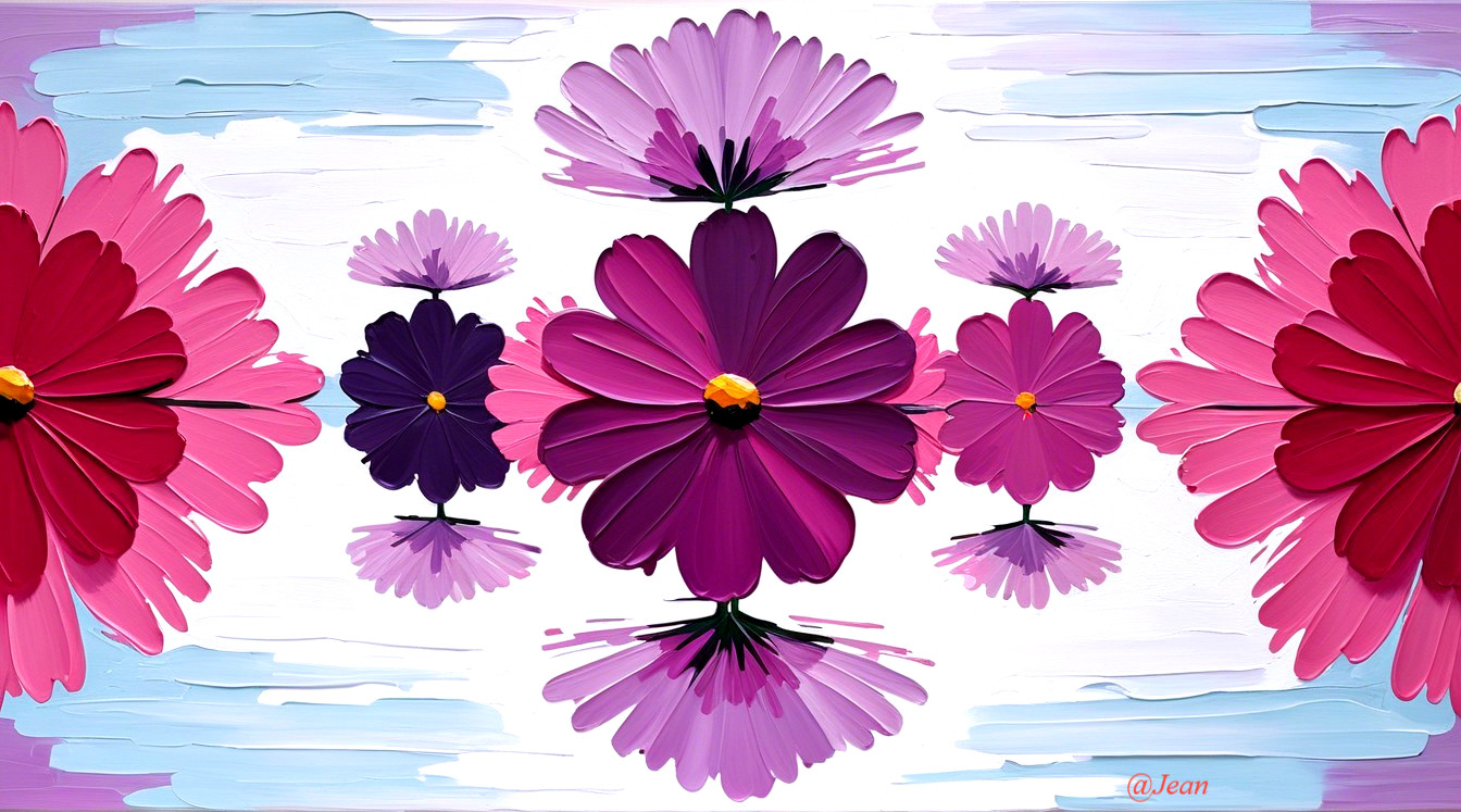 Vibrant Painting of Stylized Flowers in Pink and Purple