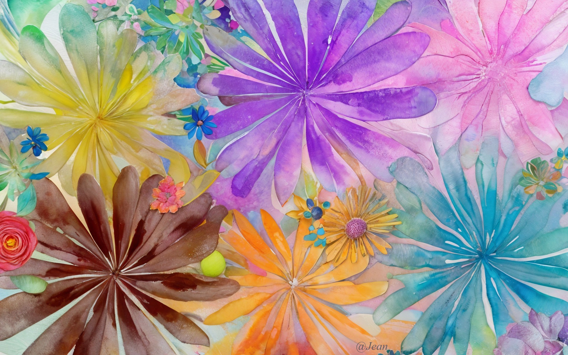 Vibrant Watercolor Painting of Colorful Flowers