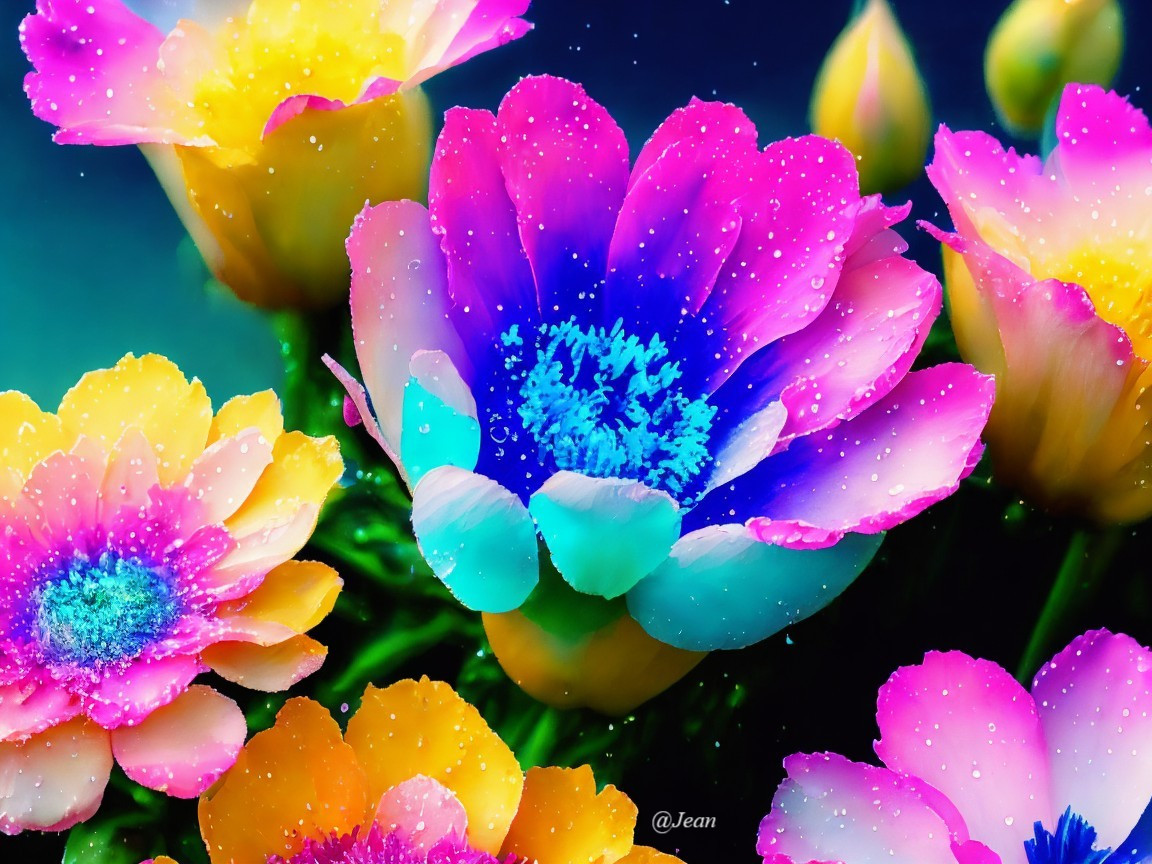 Vibrant Cluster of Colorful Flowers with Greenery
