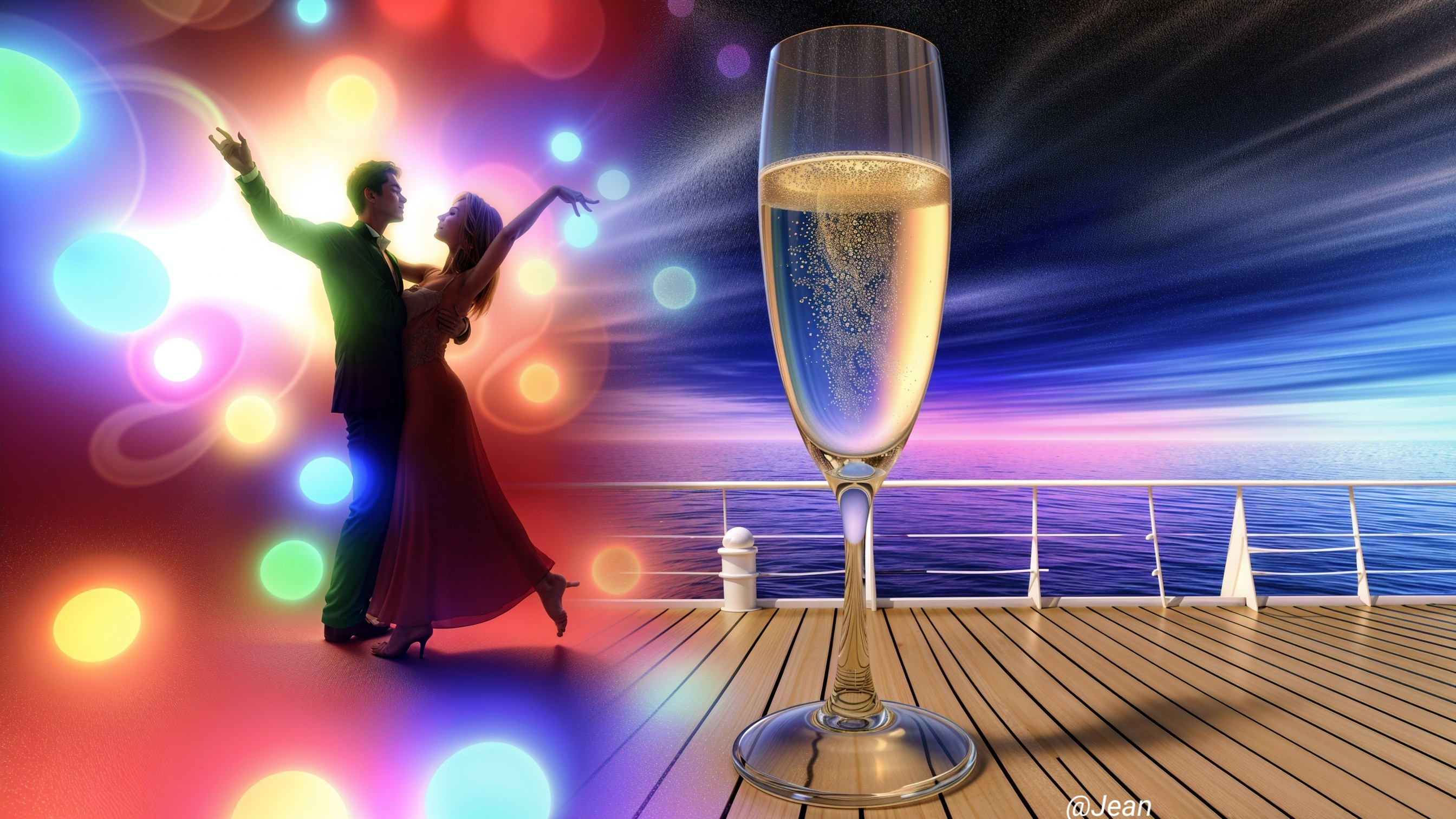 Romantic Couple Dancing with Colorful Sunset Backdrop
