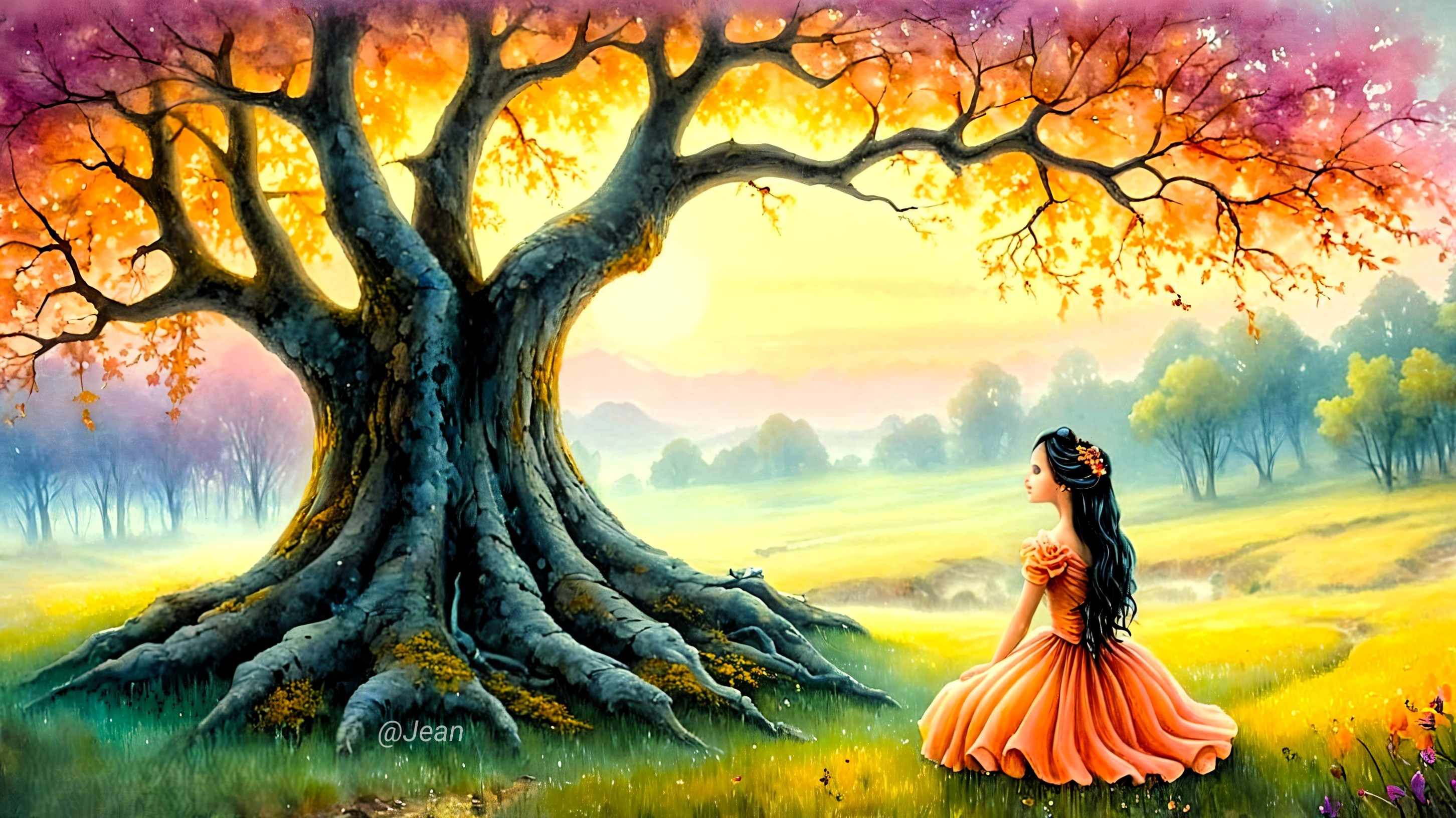 Tranquil Autumn Moments by the Majestic Tree