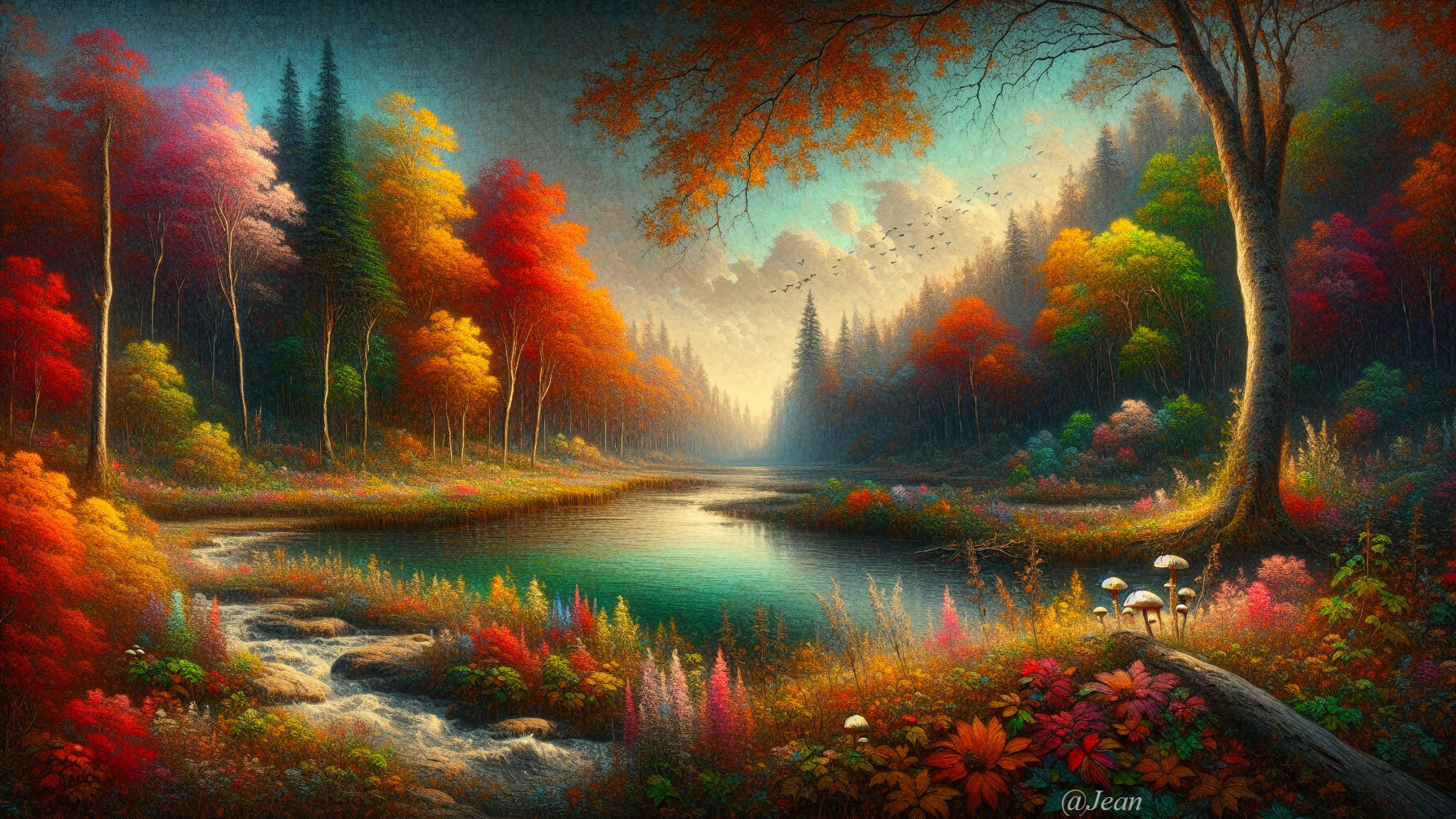 Autumn Landscape with Colorful Foliage and River