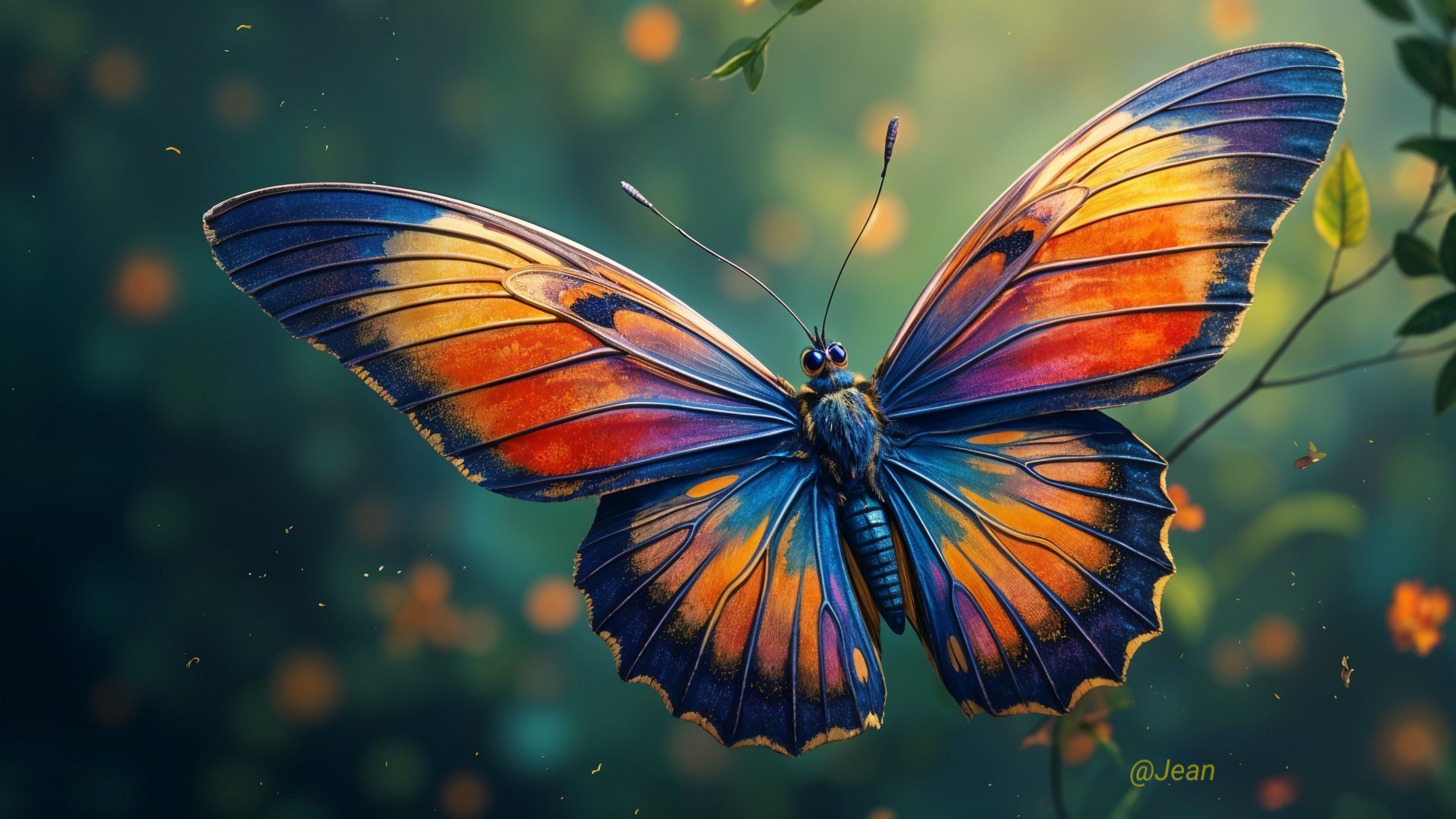 Detailed Butterfly with Orange and Blue Wings