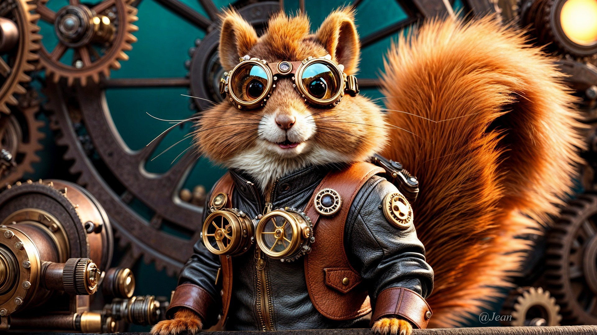 Steampunk Squirrel in Intricate Gear Background