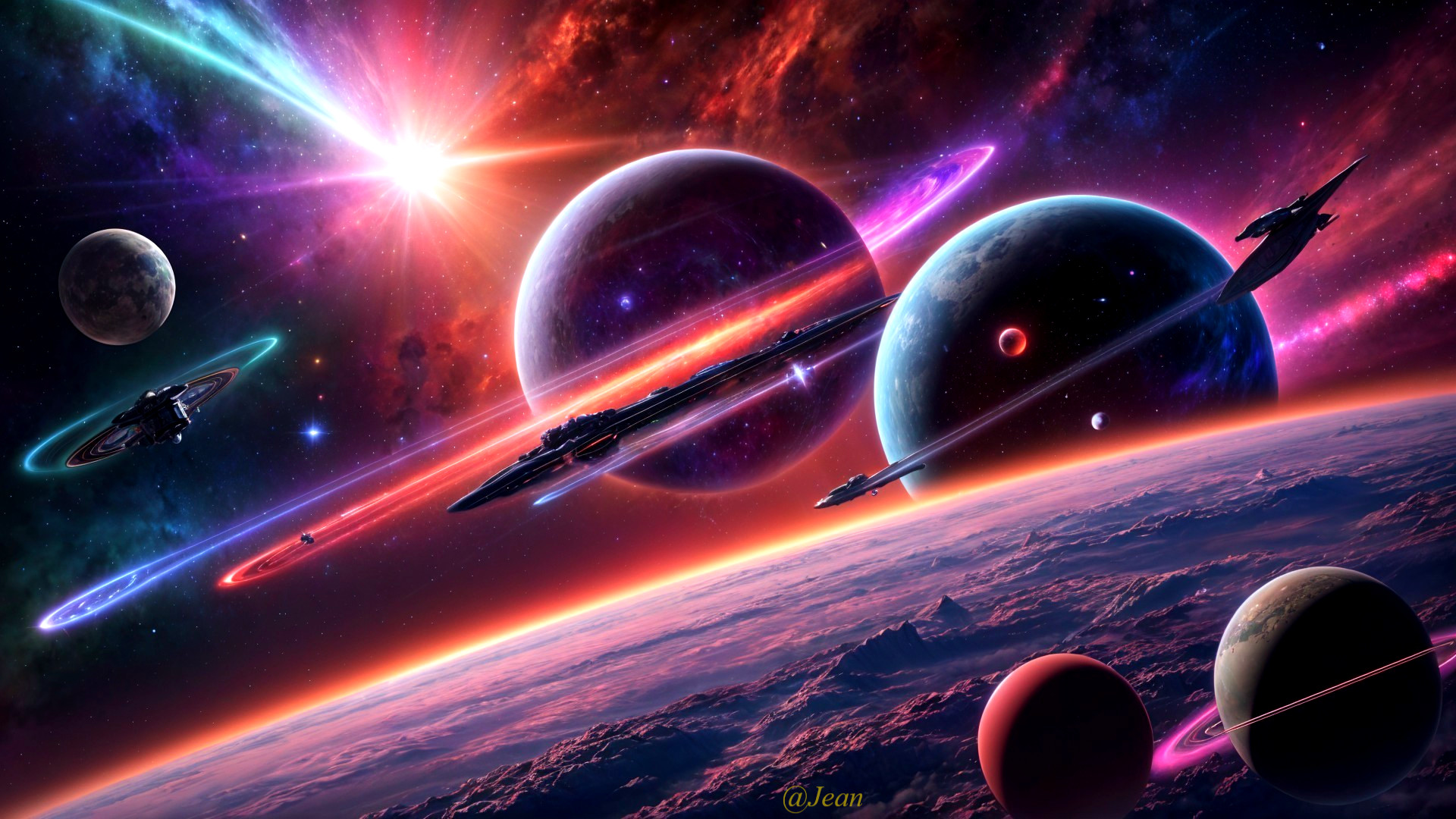 Cosmic Scene with Vibrant Planets and Nebulae