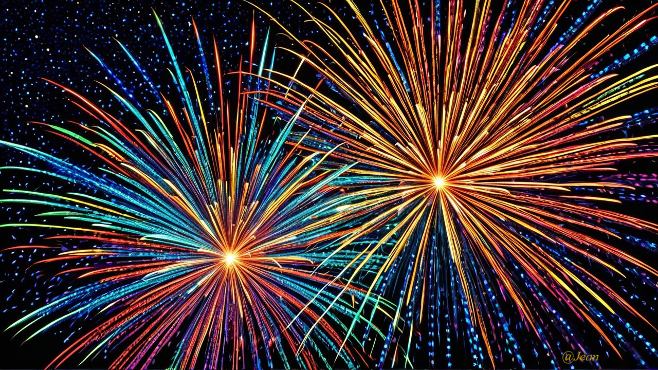 Vibrant Fireworks Displays in Night Sky with Colors