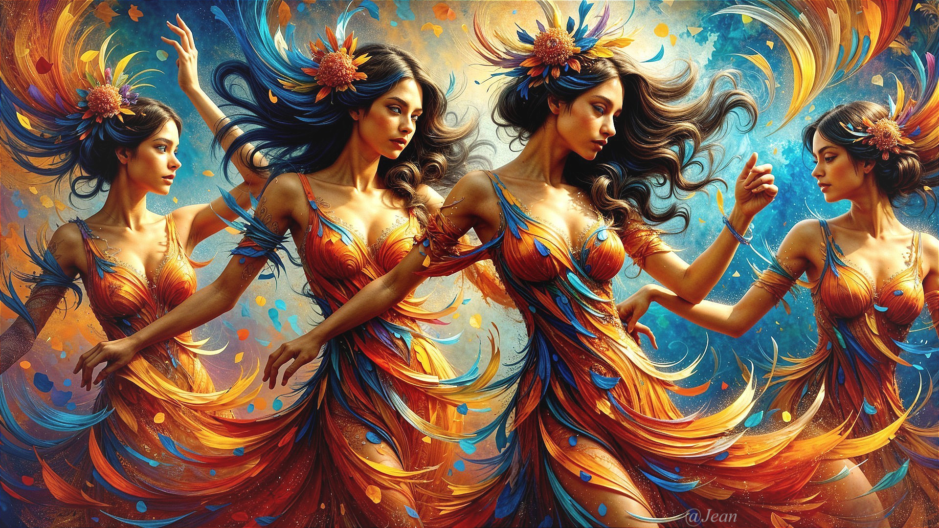 Vibrant Artistic Composition of a Woman in Motion
