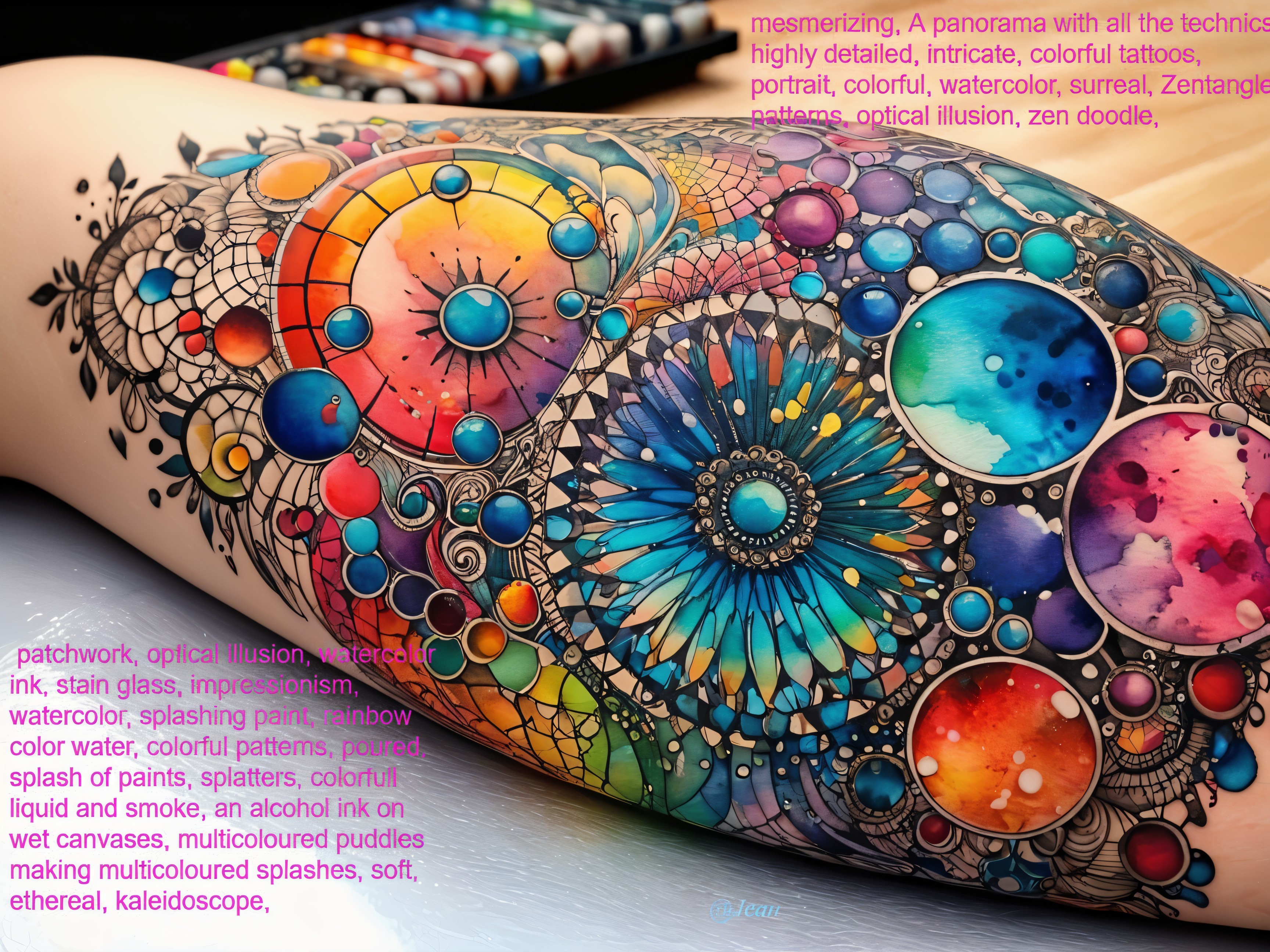 Vibrant Tattoo Design with Colorful Patterns and Effects