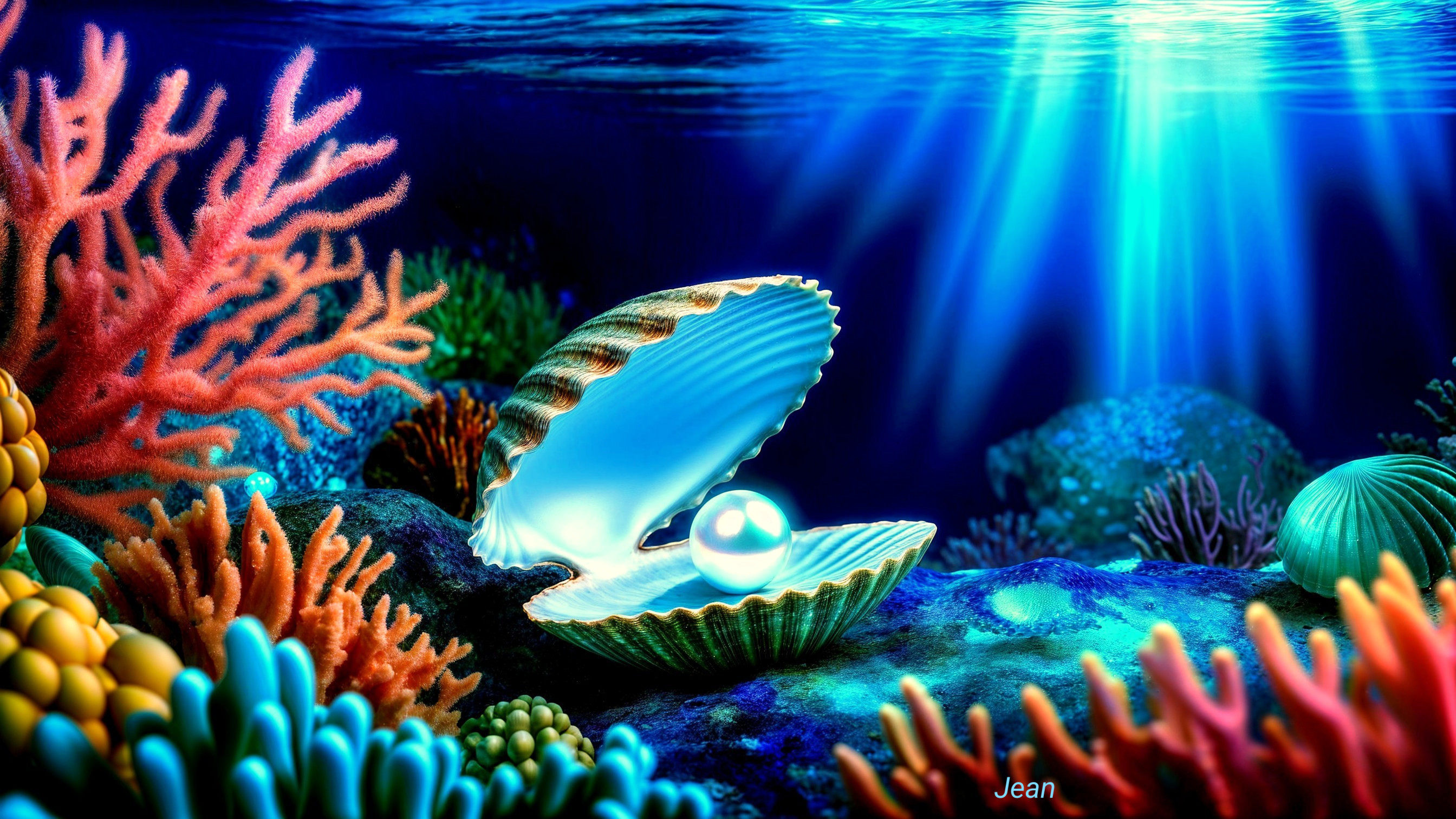 Vibrant Underwater Scene with Clam and Colorful Corals