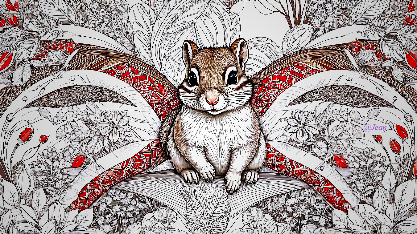 Chipmunk Surrounded by Floral Patterns and Colors