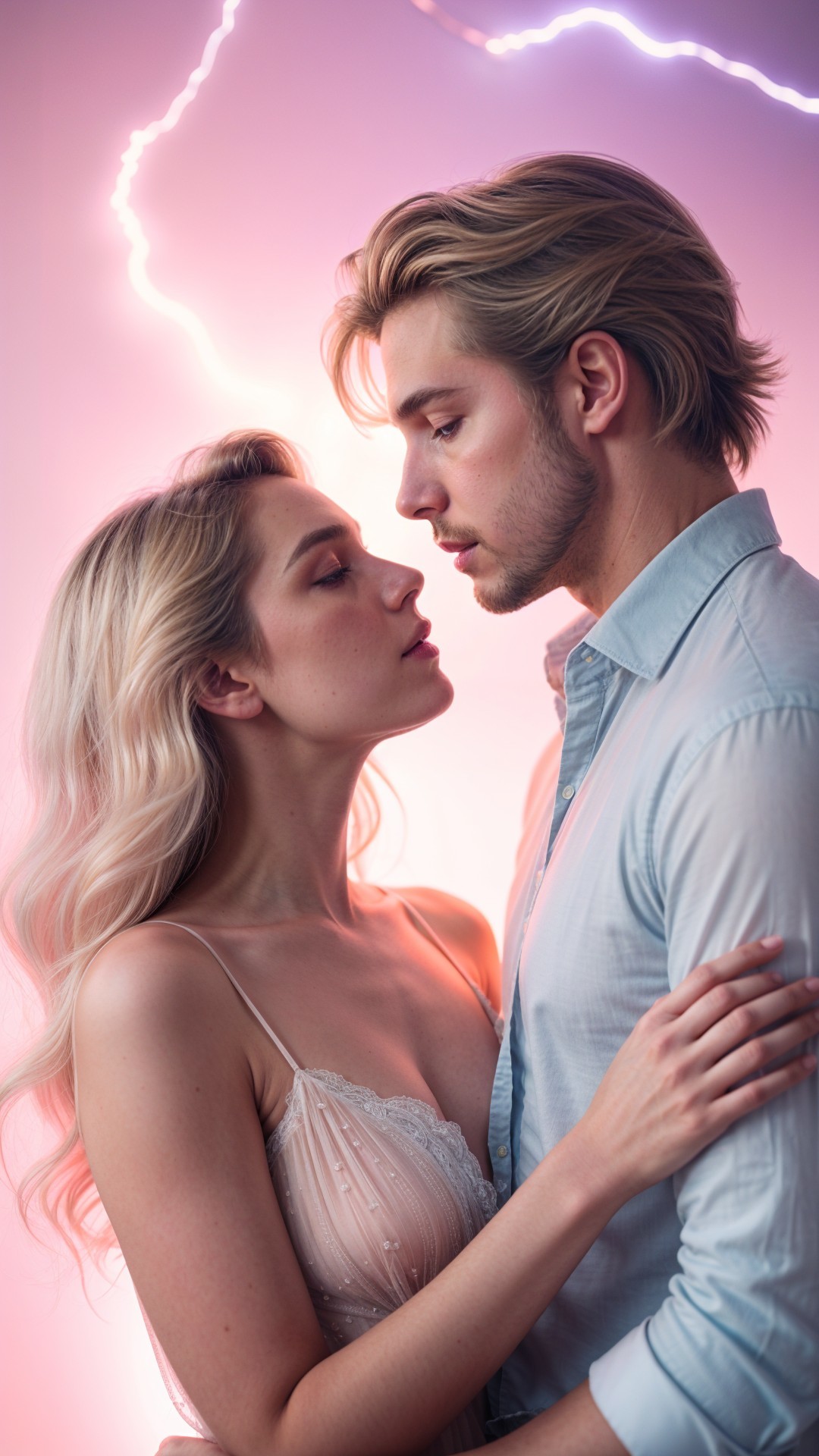 Romantic Couple in Tender Gaze with Dramatic Background