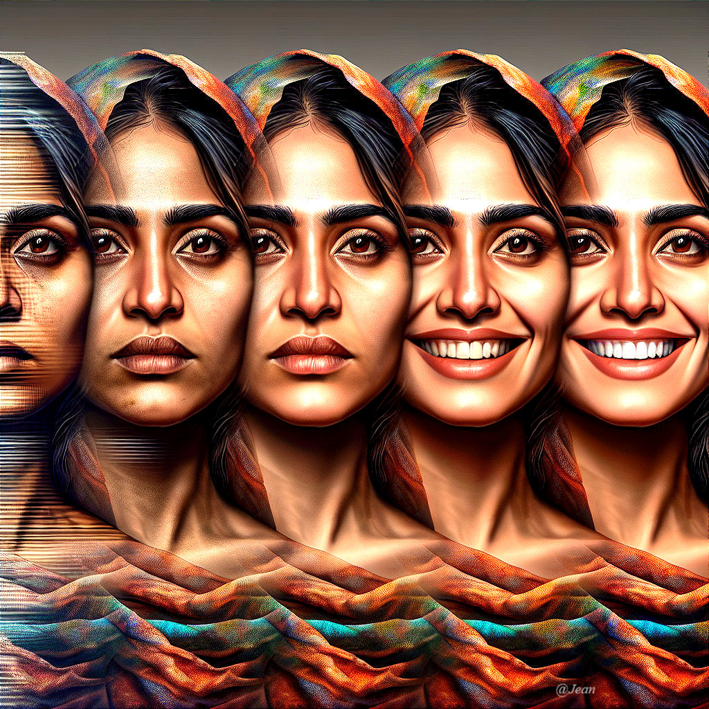 Portraits of a Woman Displaying Varied Emotions