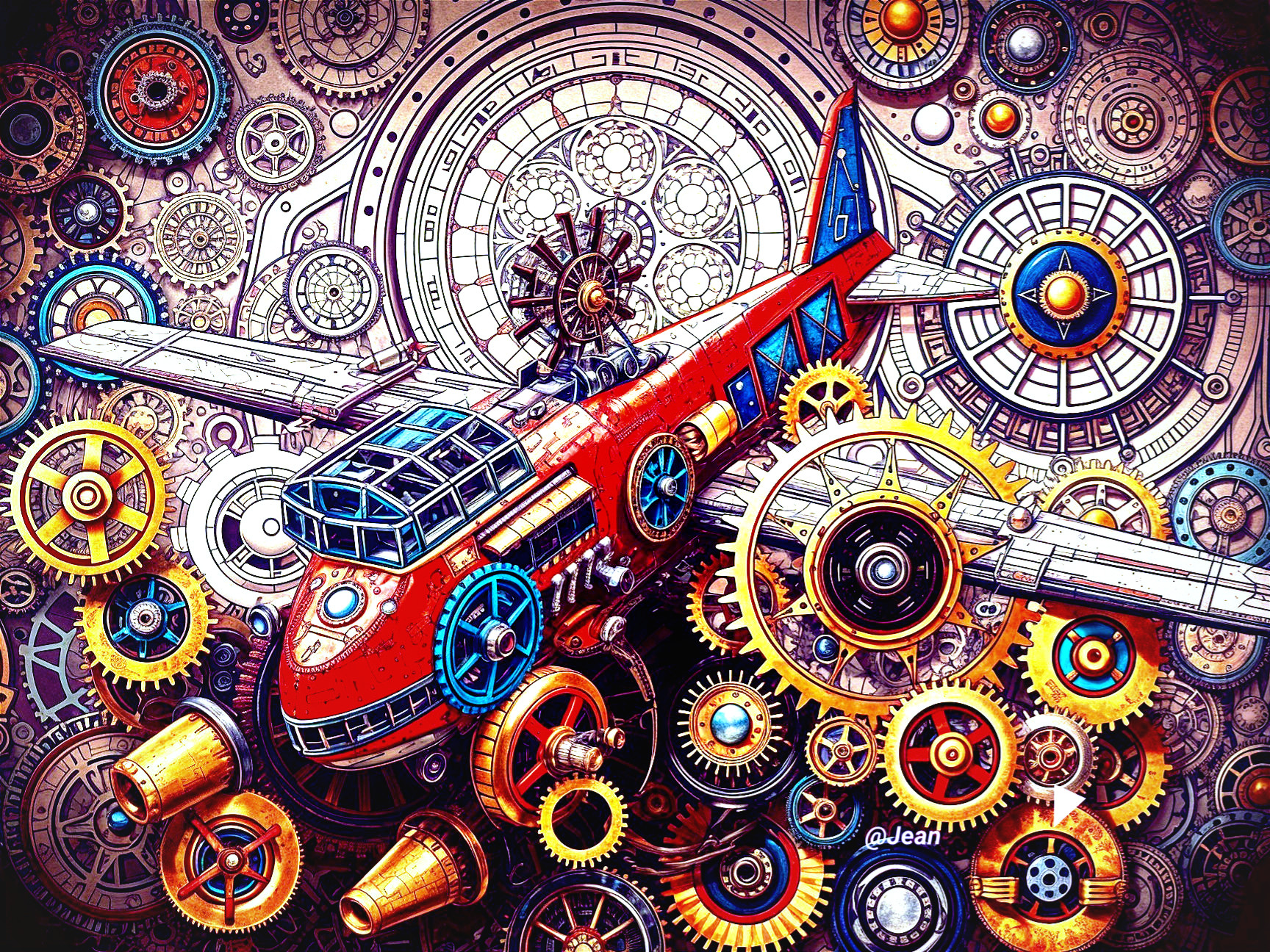 Steampunk Airplane with Intricate Mechanics and Colors
