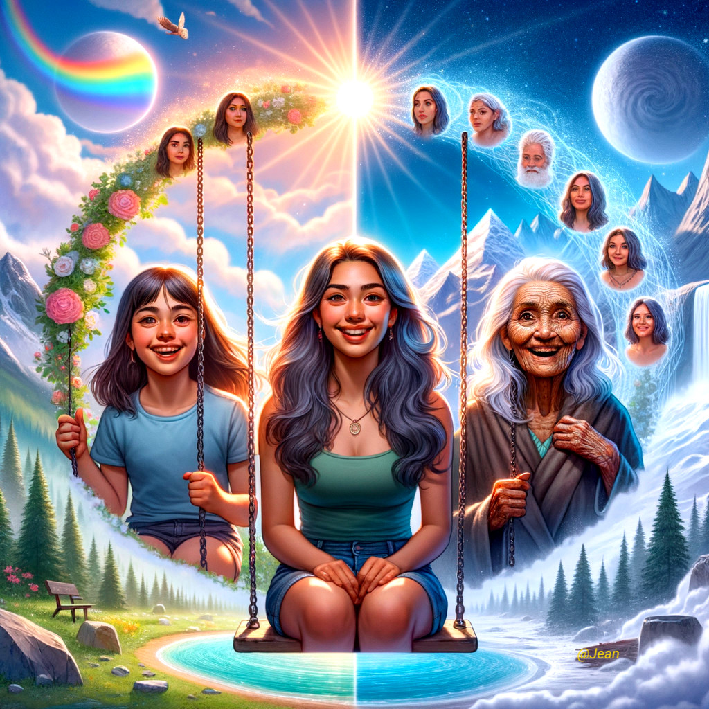 Three Stages of a Woman's Life in a Dreamlike Scene