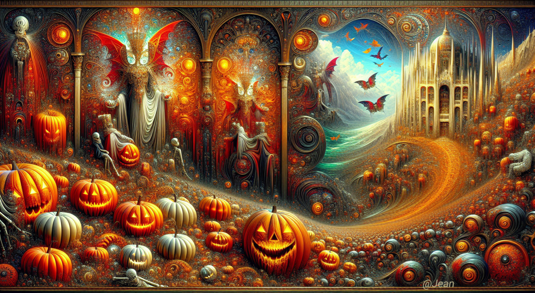 Fantastical Landscape with Colorful Elements and Castle