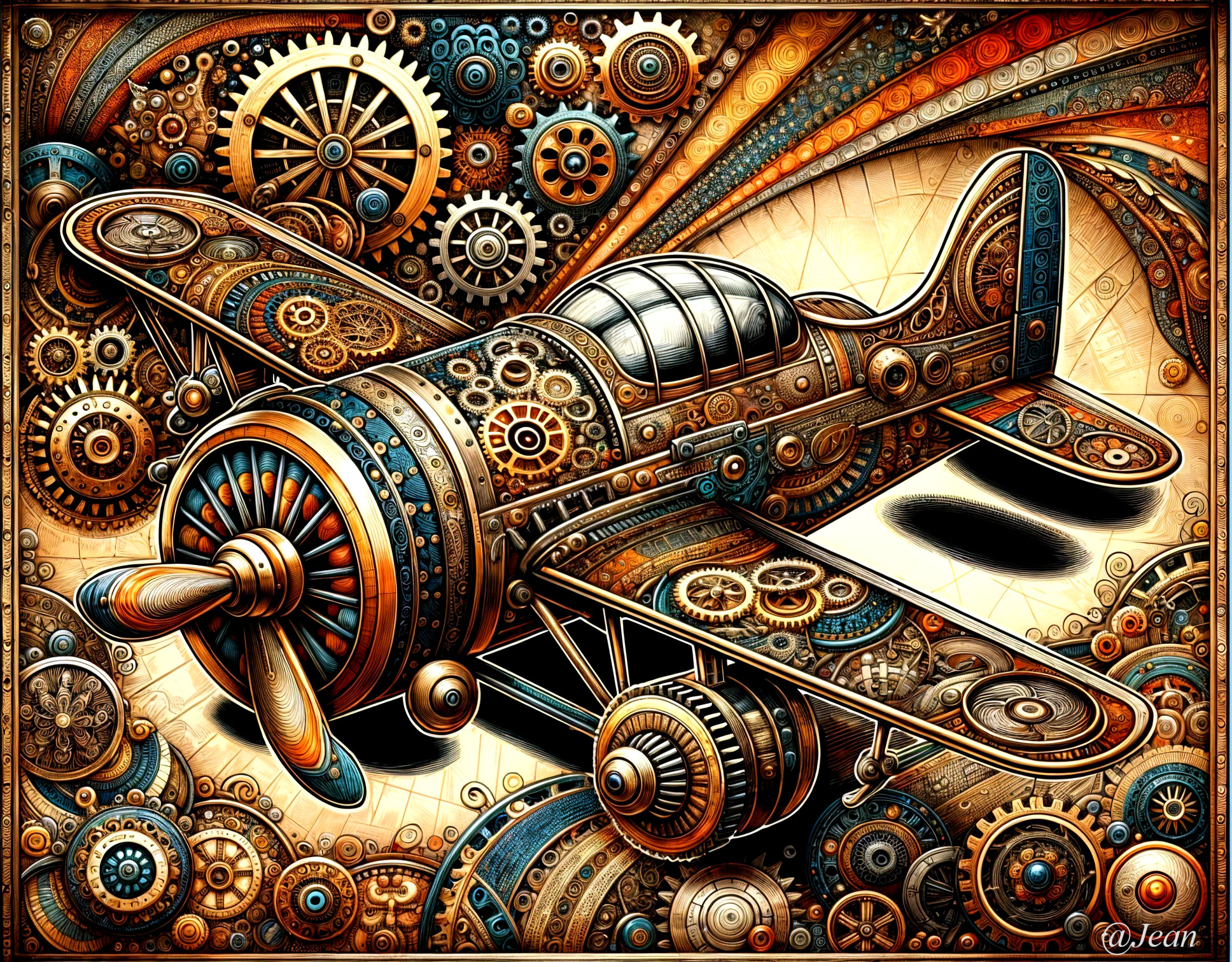 Steampunk-Inspired Airplane with Gears and Cogs