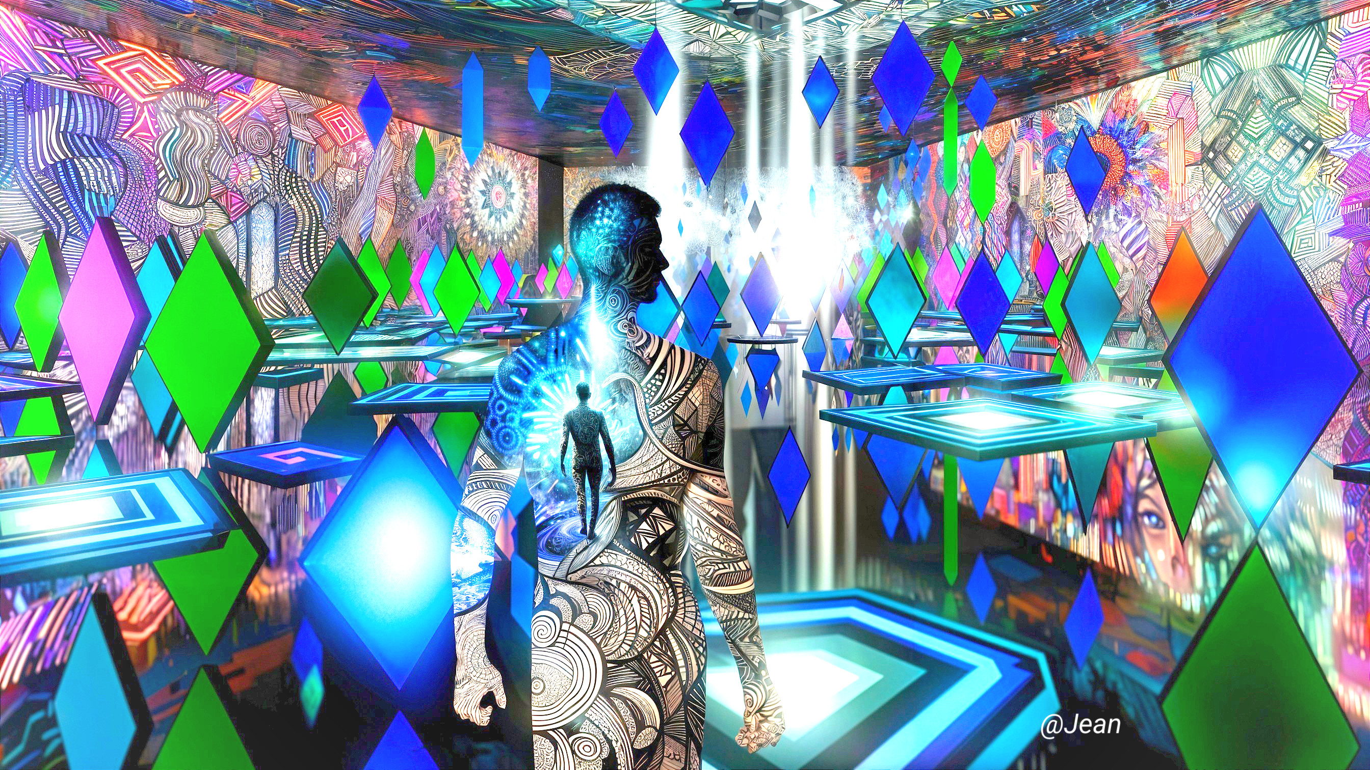 Kaleidoscopic Room with Intricate Patterns and Colors