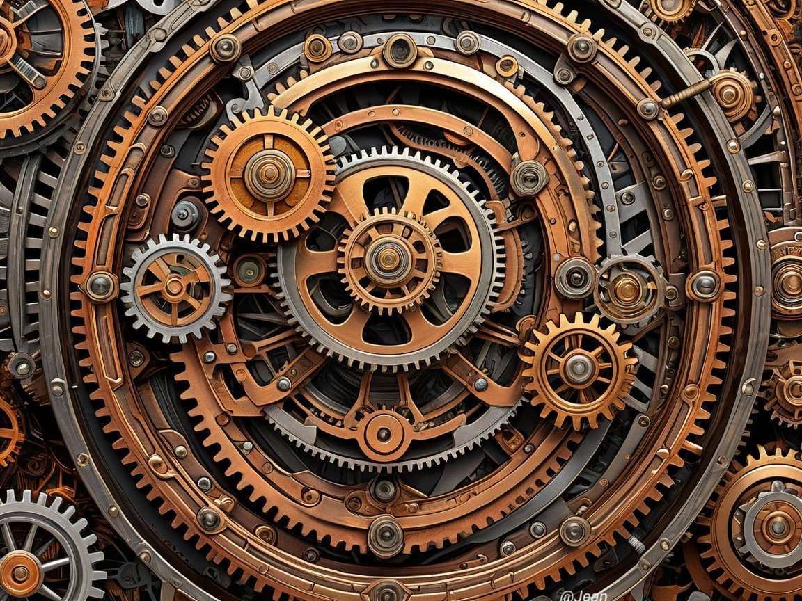 Intricate Arrangement of Copper and Bronze Gears