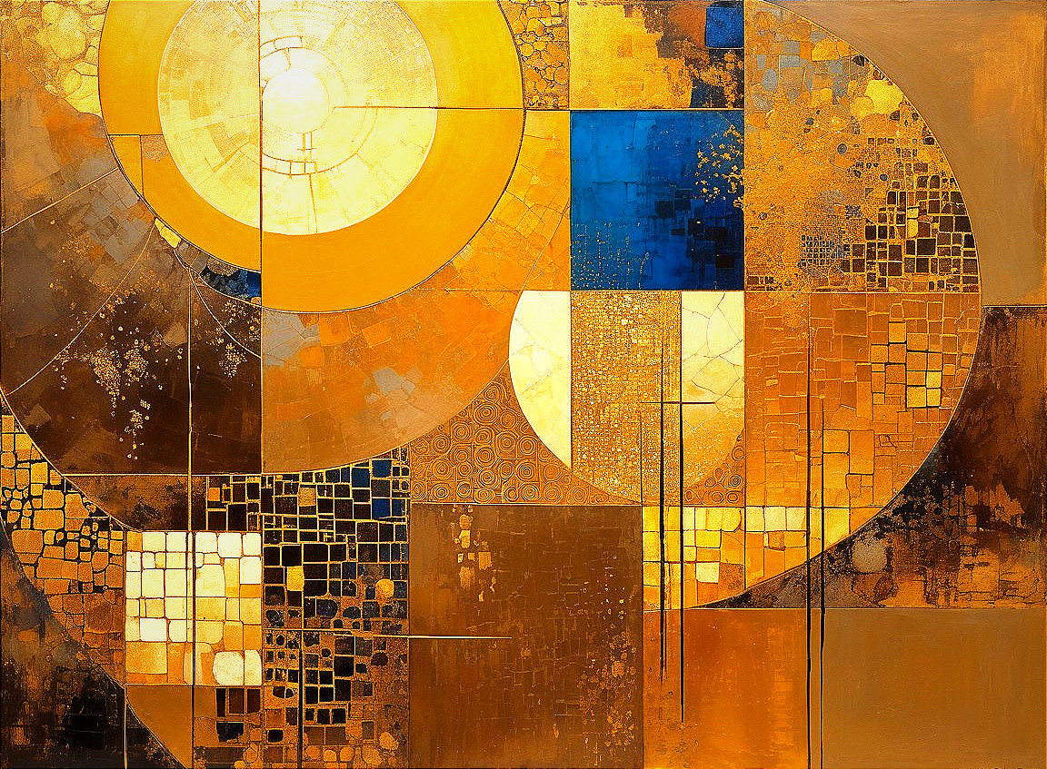 Vibrant Abstract Artwork with Gold and Blue Hues