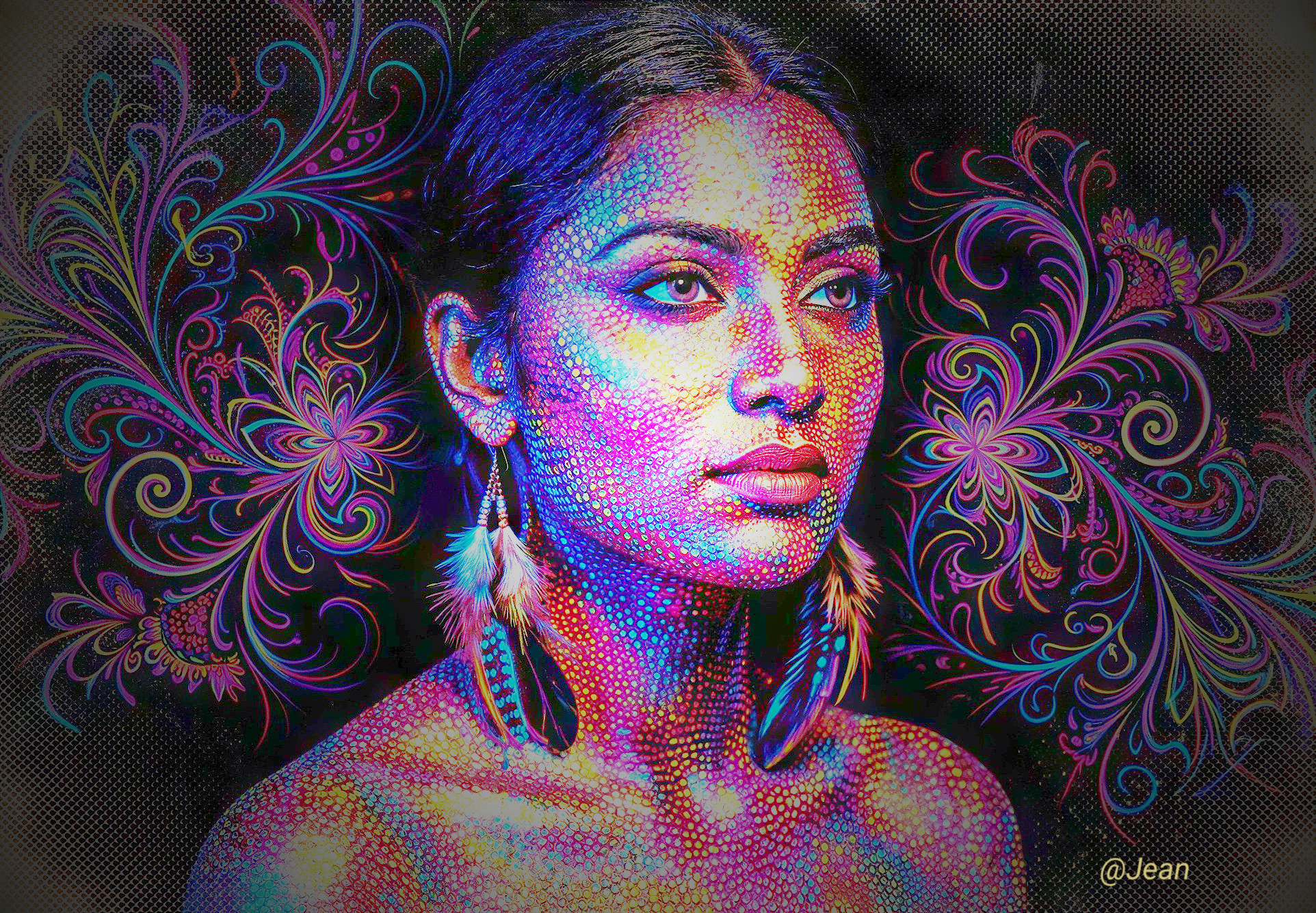 Surreal Psychedelic Artwork of a Colorful Woman's Portrait