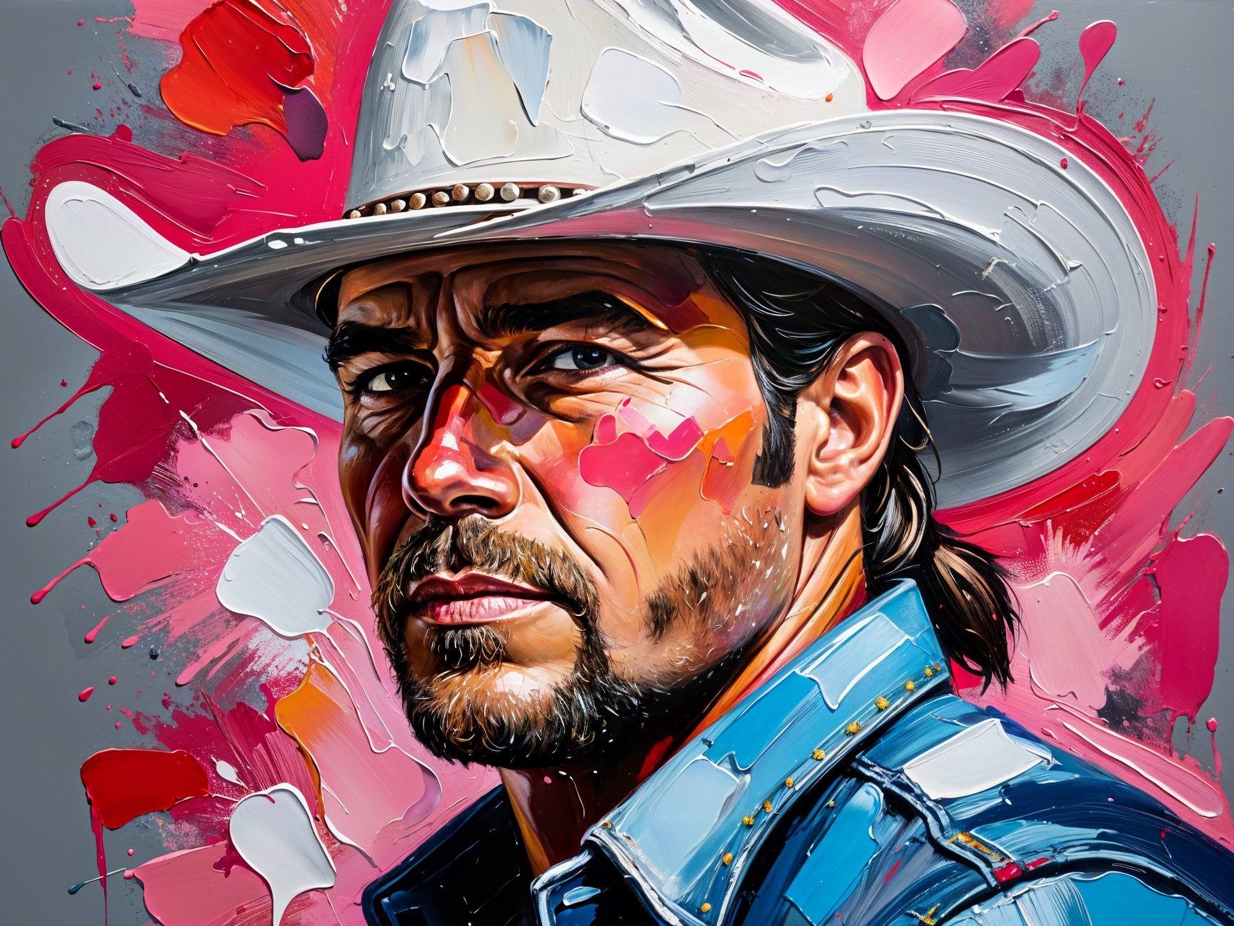 Rugged Cowboy Portrait with Bold Colors and Texture