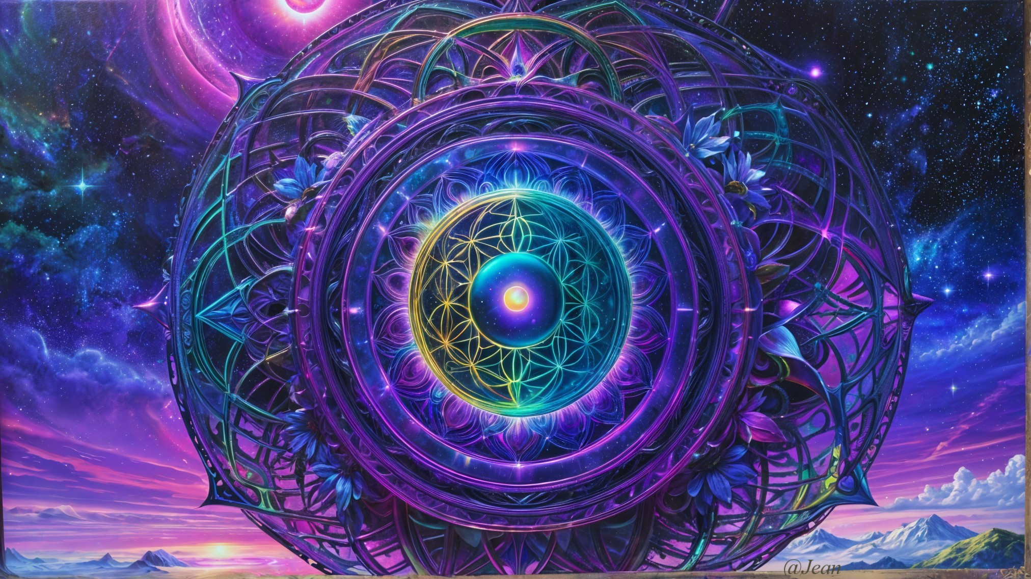 Ornate Blue and Purple Mandala Sphere with Patterns