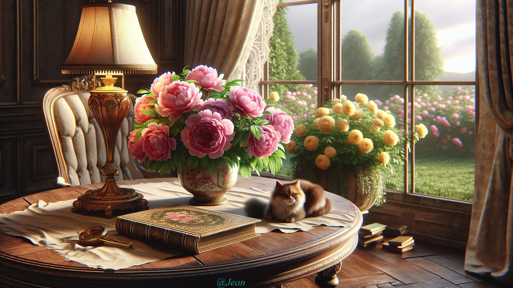 Cozy Sunlit Room with Vintage Decor and Flowers