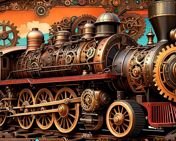 Steampunk Locomotive with Intricate Gears and Details