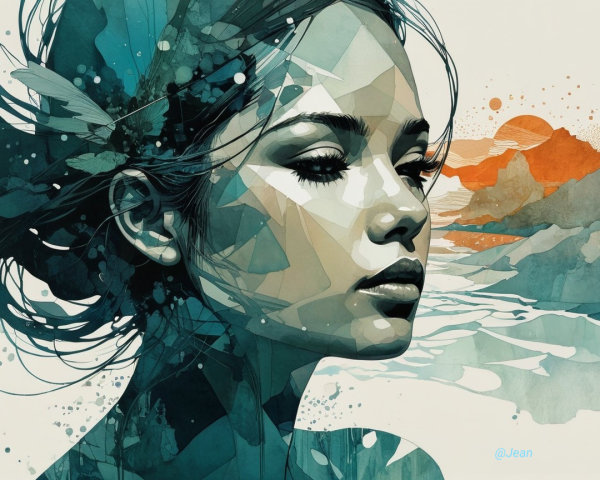 Stylized portrait of a young woman with vibrant colors