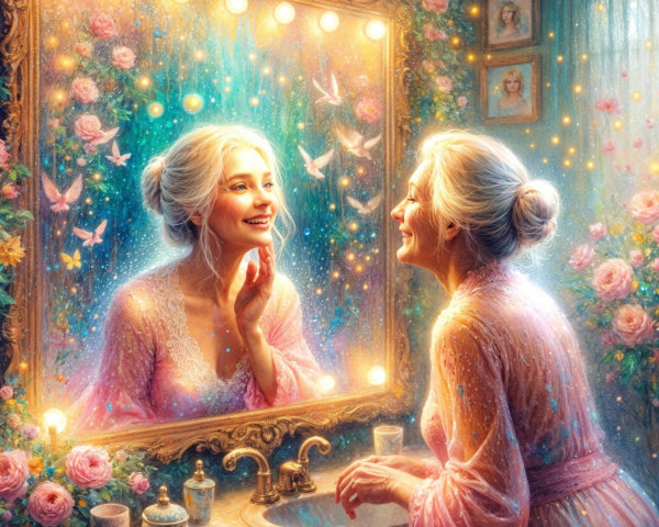 Dreamy Room with Flowers and Ethereal Reflection