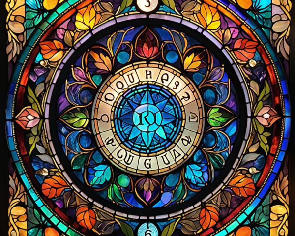 Vibrant Stained Glass Design with Floral Motifs