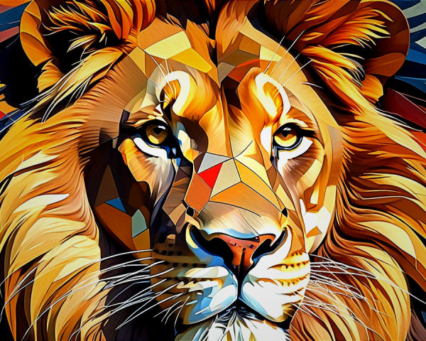 Geometric Lion Face Illustration with Bold Colors