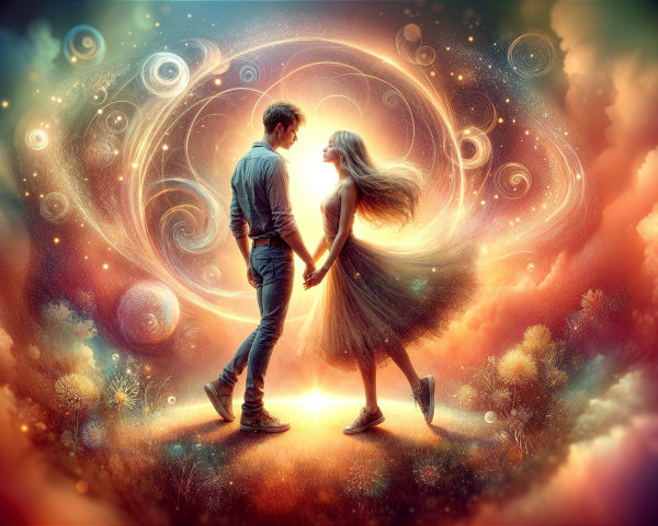 Ethereal Scene of Two Figures in Cosmic Colors