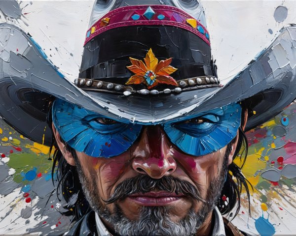 Portrait of a Man in Cowboy Hat and Blue Sunglasses