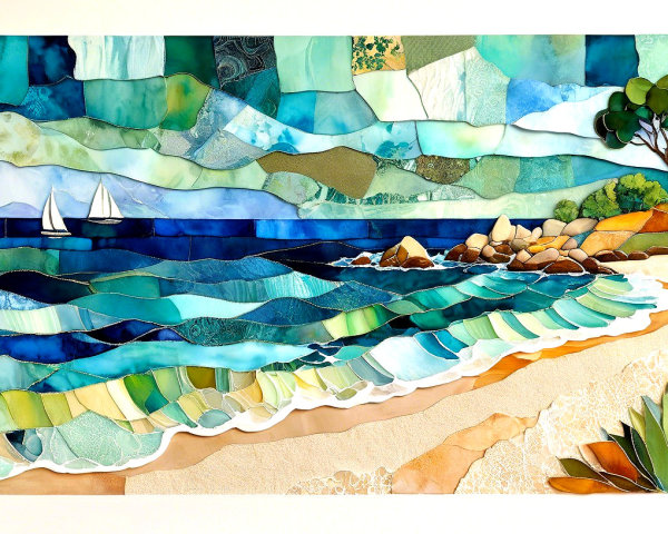 Collage Art of Coastal Landscape at Sunset