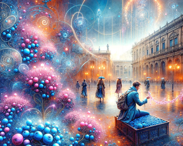 Vibrant Urban Scene with Colorful Swirling Patterns