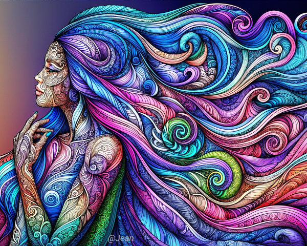 Vibrant Profile of a Woman with Colorful Hair Design
