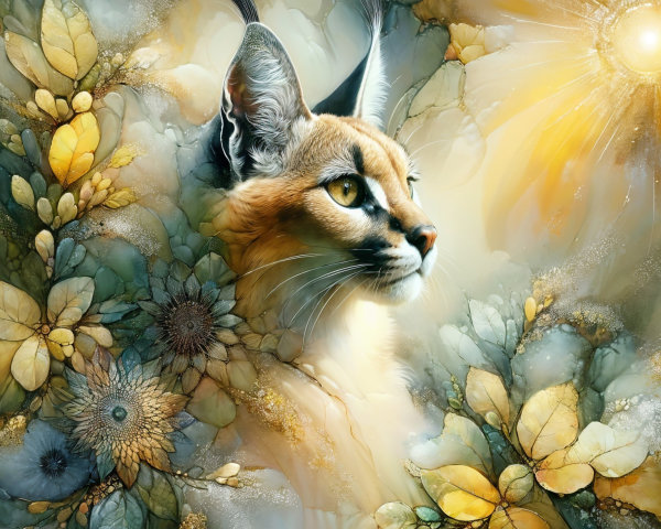 Majestic Caracal Cat in Dreamy Abstract Style