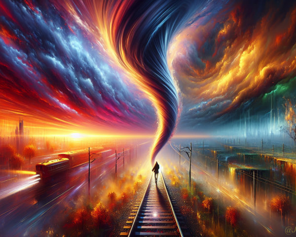 Vibrant Tornado Colors Along Railway Track Scene