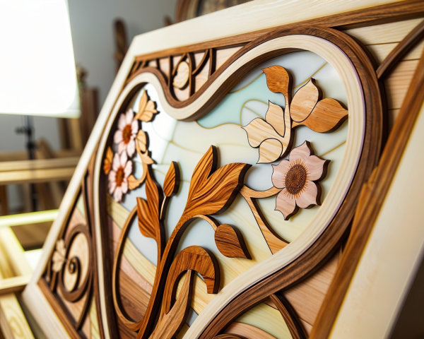 Intricately Designed Wooden Floral Panel with Texture