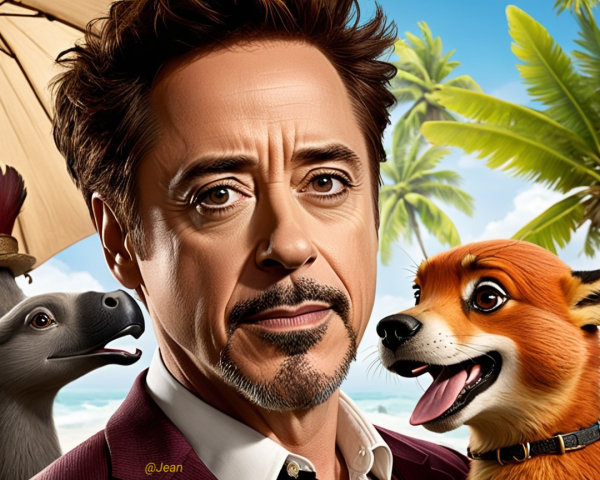 Whimsical Illustration of a Man in Maroon Suit