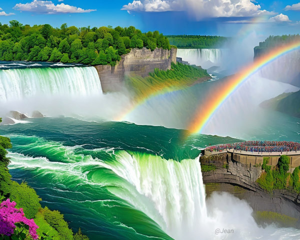 Niagara Falls with Cascading Waters and Rainbows