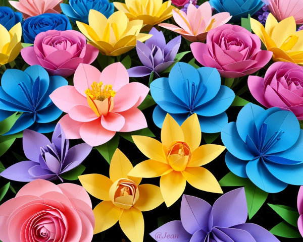Colorful Paper Flowers in Vibrant Display