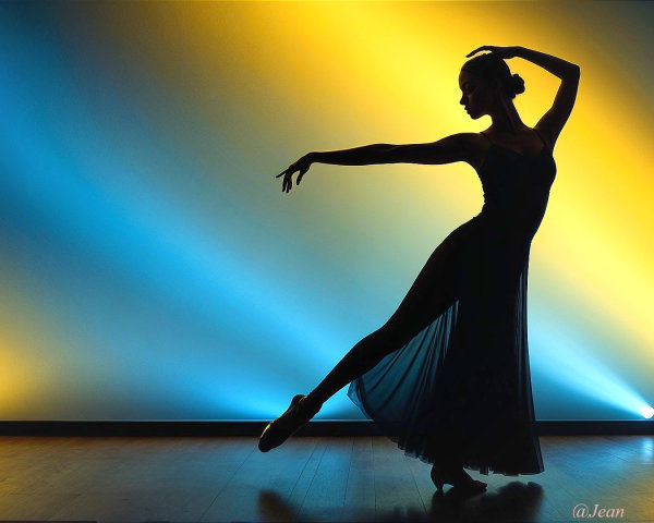 Ballet Dancer Silhouette Against Colorful Lights