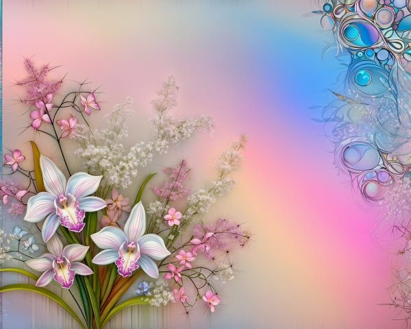 Vibrant Digital Artwork of Orchids and Pastel Flowers