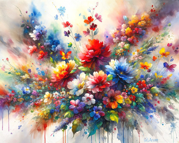 Colorful Floral Explosion with Dreamy Background
