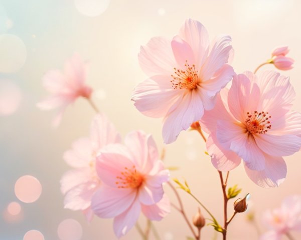 Delicate Pink Flowers with Pastel Background Bokeh