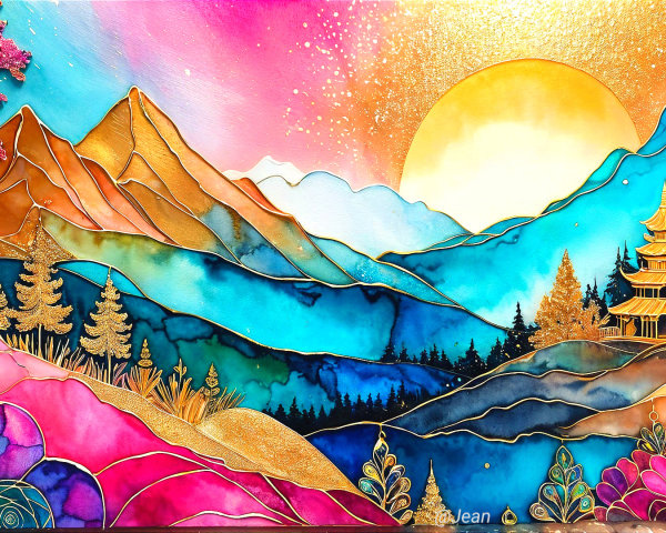 Majestic Mountains and Serene Landscape at Sunset